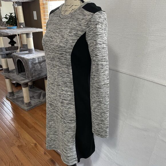 Athleta Dress Size Small Gray Black Color-block OMEGA Long Sleeve Bodycon Knit - Picture 2 of 10